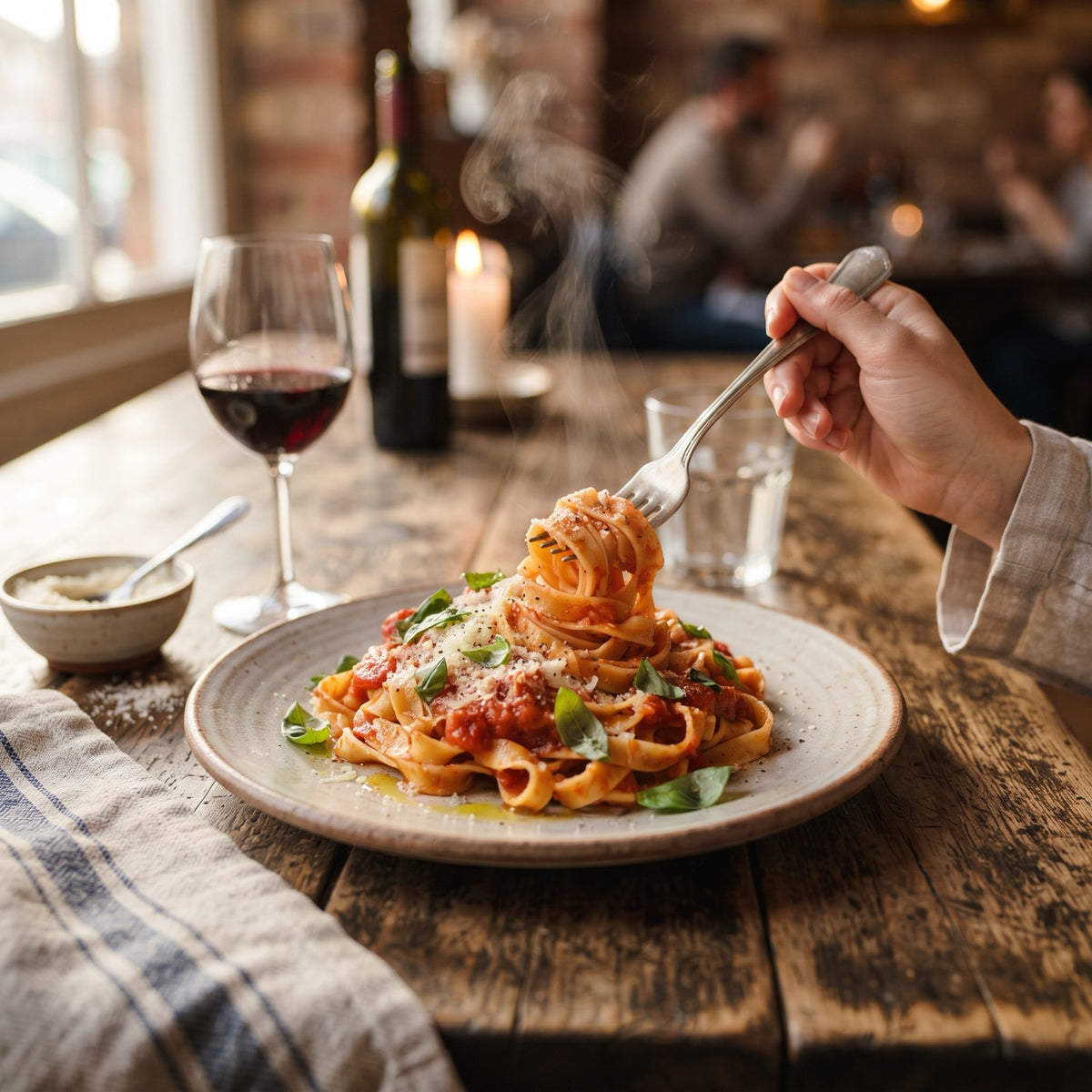 Piatto di tagliatelle fresche al sugo